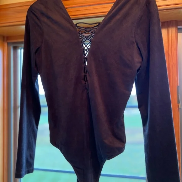 Alexander Wang Bodysuit Lace Up Bodysuit Charcoal Size 8 - Picture 9 of 15